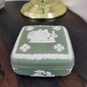 Vintage Wedgwood Sage Green Jasperware Jewelry / Trinket Box